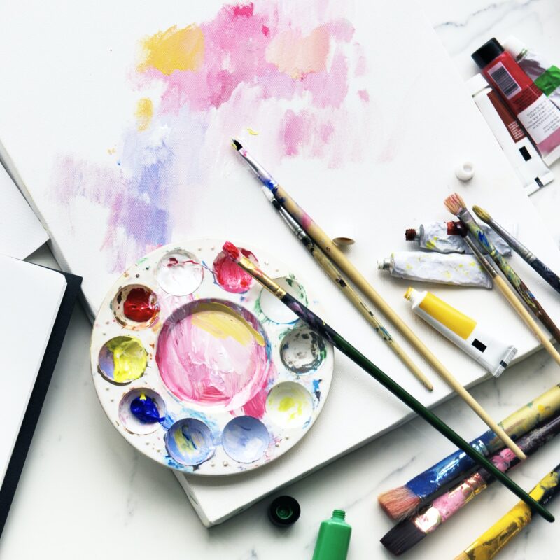 Painting color objects on a marble table