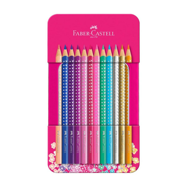 FC sparkle pink Drvene bojice 12 FABER CASTELL grip sparkle u metalnoj kutiji šifra artikla: 201737 - Slika 1