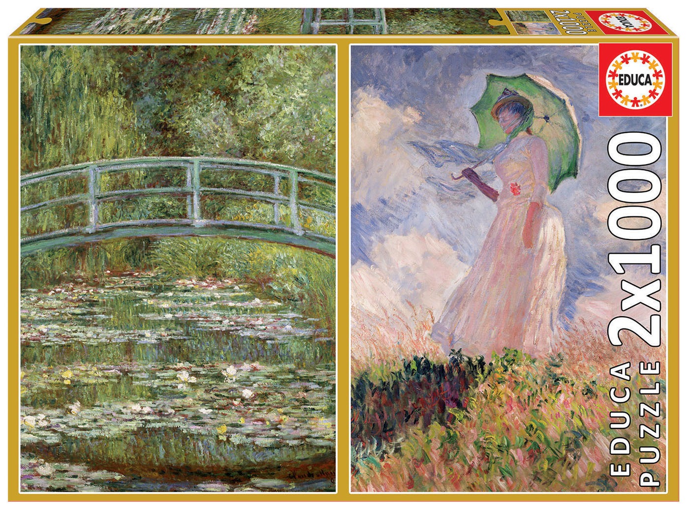 18491 2x1000 VAN GOGH Puzzle 2×1000 Claude Monet – The Water-Lily Pond + Woman With Parasol Turned to the Left Sifra 19270 - Slika 1
